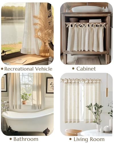 jinchan Solid Linen Kitchen Tier Curtains 24 Inches Tie Top 2 Panles Crude - color: Verona Curde, size: 26"W x 24"L (Pack of 2)