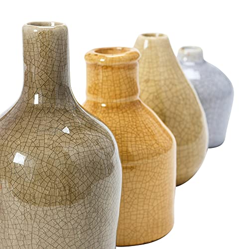 Main + Mesa Stoneware Bud Vases in Crackle Glaze, Grey/Mustard Tones, Set of 4