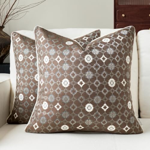 Decorative Vintage Floral Throw Pillow Covers 20x20, Taupe, 2PC - color: Warm Taupe, size: 20" x 20" (Pack of 2)