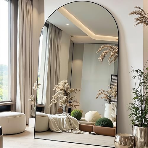 KOMCOTE Full Length Floor Mirror, 91x46 Inch Oversized Arched Standing Mirror in Black for Bedroom, Living Room, Dressing Room - Elegant Freestanding Leaning Mirror Decor - color: Black, size: 91"L x 46"W