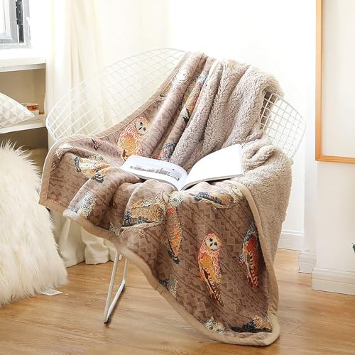 UKELER Flannel Sherpa Throws 60'' x 50'' - Cute Colorful Owl Design Soft Plush Flannel Blanket Throws for Bed/Couch/Sofa/Office/Camping - color: A-colorful Owl, size: 50''x60''
