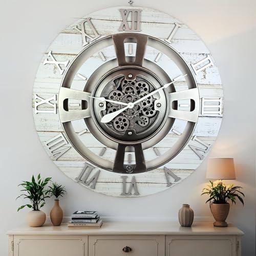 ImprovingLife The Gears Clock Real Moving Gear Wall Clock England Line (Desert Beige, 36 inches (90 cm)) - color: Desert Beige, size: 36 inches (90 cm)