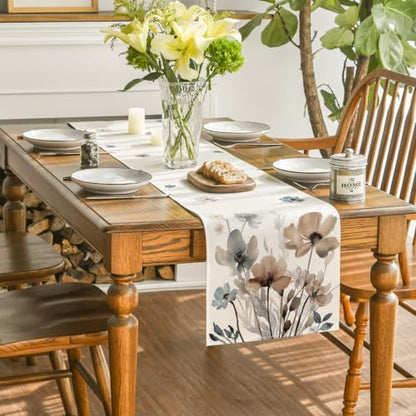 Artoid Mode Brown Poppy Floral Spring Table Runner Home Decor 13x108 Inch - size: 13" x 108", Table Runner