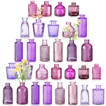 Yaomiao 30 Pcs Glass Bud Vases Centerpieces, Purple Series - color: Purple Series