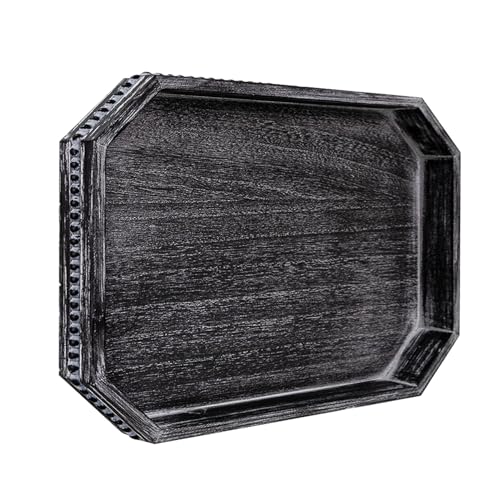 MAONAME Octagonal Wood Serving Tray, Vintage Black Farmhouse Wood Tray - color: Octagonal -Vintage Black, size: 15.8" x 11.8" x 1.6"