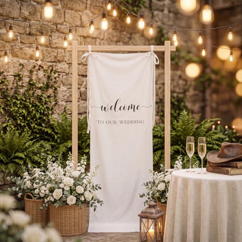 Tingjoo 27x78" Wedding Banner White,Beige Backdrop Bow Hanging - color: White,Beige, style: Wedding