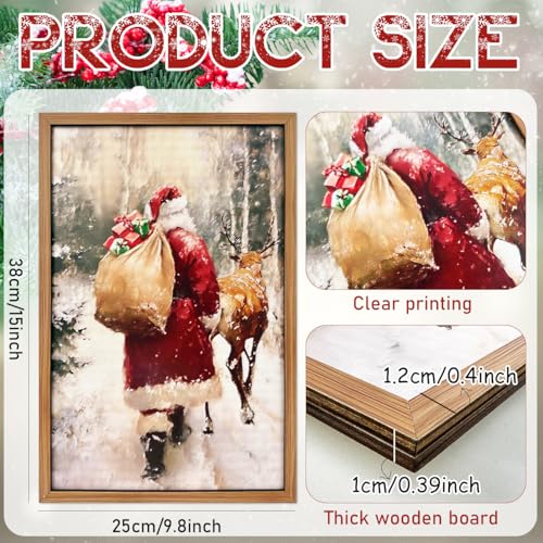 Vintage Christmas Decorations Santa Framed Wooden Wall Art