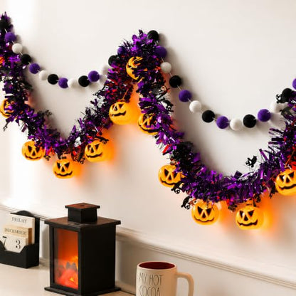 Halloween Garland with Lights, Halloween Tinsel Garland 10FT 20LED - color: Black Purple