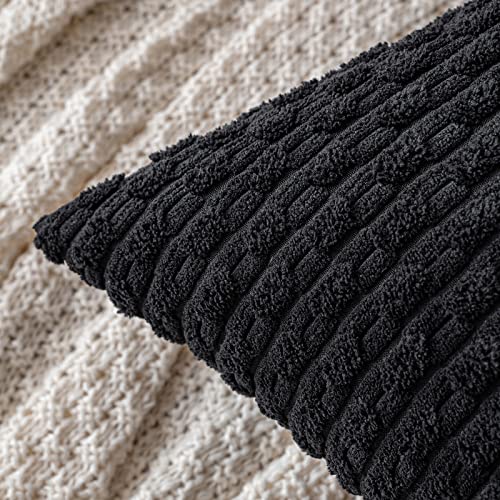 MIULEE Decorative Throw Pillow Covers 16x16 Black Textured Corduroy - color: Black, size: 16" x 16" (Pack of 2)