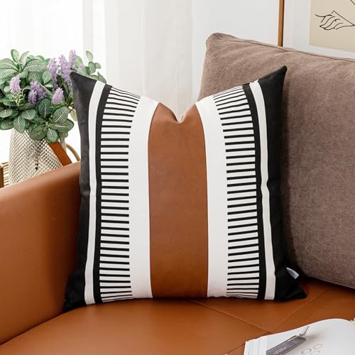 Decorative Striped Throw Pillow Cover 20x20 Black White & Brown - color: Black, size: 20" x 20" (Pack of 1)