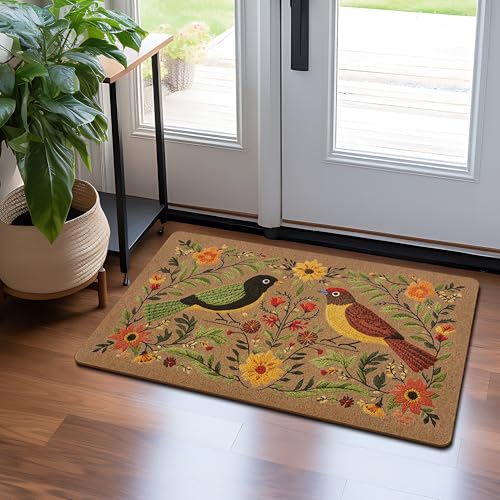 Vintage Floral Bird Door Mat, Antique Flower Botanical Birds Welcome Front Coir Door Mats Outdoor Indoor Outside Entrance for Nursery, Retro Floral Bird Decor 17x29 Inch - color: Bird2