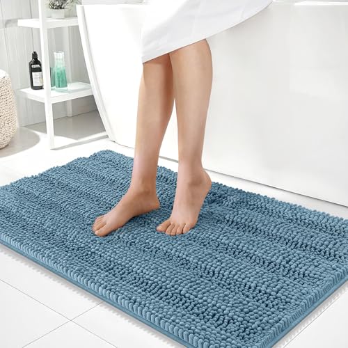 OLANLY Thick Large Bathroom Rugs 40x24, Soft Chenille Bath Rugs, Airy Blue - color: Airy Blue, size: 40" X 24"