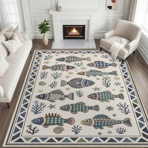 Fish Ocean Area Rug 6x9 for Living Room Coastal Rugs Low Pile Soft Non Slip - color: Fish, size: 6'x9' (Rectangular)