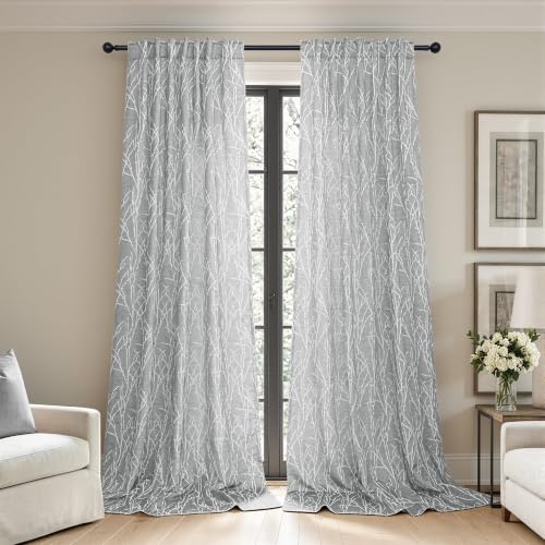 Dark Gray Curtains 90 Inches Long for Living Room 2 Panel Back Tab Pocket Nature Tree Semi Blackout Darkening Modern Farmhouse Fancy Gray Curtain for Kids Bedroom Boys Nursery Bohemian Antique Vintage - color: Dark Grey, size: 52"W x 90"L (Pack of 2)