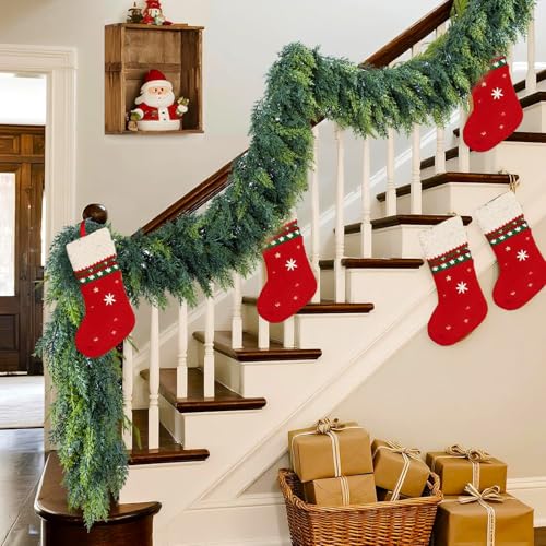 16Ft Christmas Garland,Real Touch Cedar Garland,Realistic Faux Pine Garland - size: 16FT