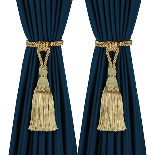 BEL AVENIR 2 Pack Curtain Tiebacks Tassel Drapery Tie-Backs Rope Holdbacks - color: Gold, size: 2 Pack