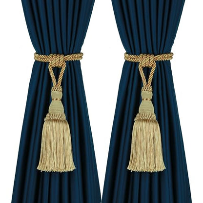BEL AVENIR 2 Pack Curtain Tiebacks Tassel Drapery Tie-Backs Rope Holdbacks - color: Gold, size: 2 Pack