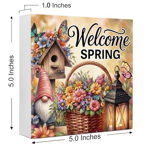 Welcome Spring Wooden Box Sign, Farmhouse Spring Decorations for Home Office Bathroom Kitchen Rustic Wood Block Signs for Desk Shelf Table Decor - color: Welcome Spring