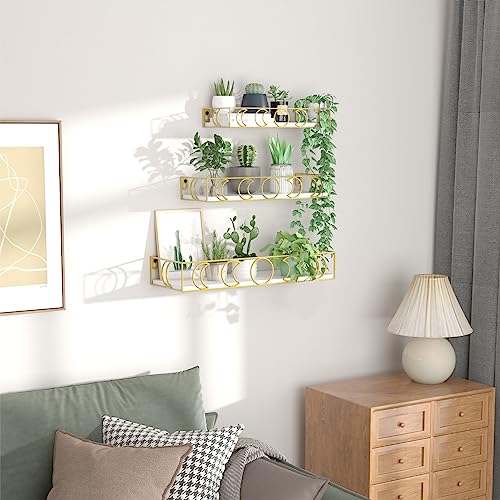 PHAREGE Moon Phase Floating Shelves White Gold Set of 3 - color: White Gold
