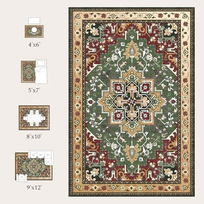 Rugflix 8x10 Area Rugs for Living Room, Washable Red Green Large Rug - color: Red Green, size: 8' x 10' (Rectangular)