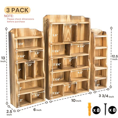 3 Pack Wood Shadow Box with 27 Compartment, 16" x 10" x 2.5" Rustic Cubby Display Shelf, Wall-Mounted Freestanding Floating Shelves, Decorative Collection Display for Figures, Curio