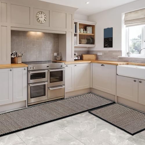 Artoid Mode Non-Skid Kitchen Rugs and Mats Set of 2-17x29 + 17x60 - color: Black, size: 17" x 29" /17" x 60"