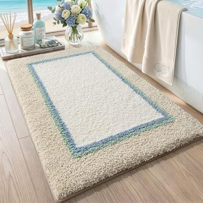 DEXI Bathroom Rugs 32x20, Soft Absorbent Bath Mat, Beige and White - color: Beige and White, size: 32" X 20" (Rectangular)