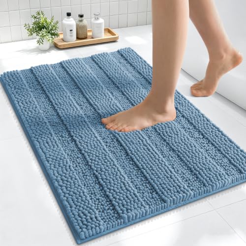 Smiry Thick Small Chenille Bathroom Rugs 24x16, Soft Bath Mat, Airy Blue - color: Airy Blue, size: 24" X 16"