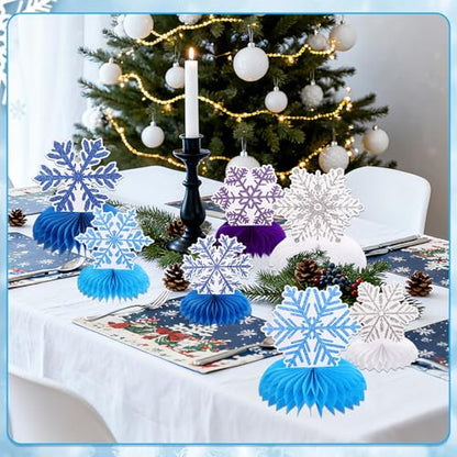 12 PCS Snowflake Honeycomb Centerpieces for Tables Frozen Birthday Party Decorations Snowflake Table Centerpieces Winter Wonderland Party Decorations for Christmas Holiday Baby Shower Supplies - style: Snowflake