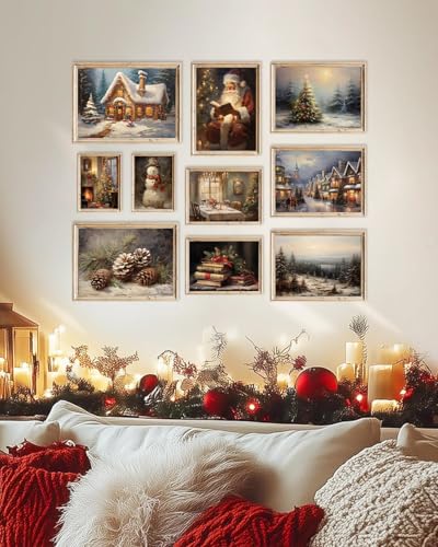 KBKBART Christmas Wall Art Prints Set of 10 Rustic Xmas Wall Decor Unframed - color: Christmas Wall Art