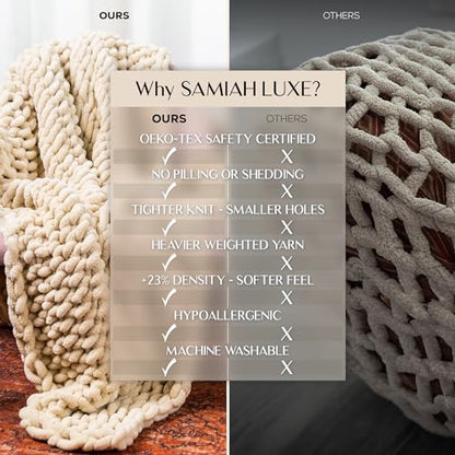 SAMIAH LUXE Chunky Knit Throw Blanket 50x70 in, 8 lb Buttercream Cream - color: Buttercream, size: 50x70in