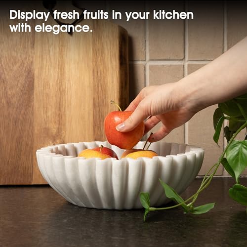 Fluted Marble Bowl Decorative 10", Large Fruit Bowl for Kitchen Counter - size: 10 inches