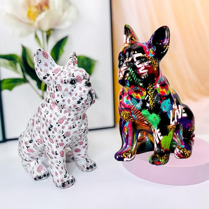French Bulldog Statue Sculpture Sitting Graffiti Dog Home Decor Figurine - color: A5