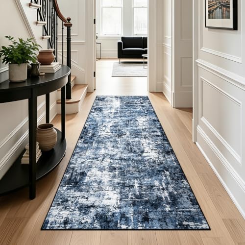 Rugflix 3x8 Runner Rug for Hallway, Washable Navy Blue Long Runners - color: 01-ocean Blue, size: 3' x 8' (Runner)