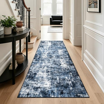 Rugflix 3x8 Runner Rug for Hallway, Washable Navy Blue Long Runners - color: 01-ocean Blue, size: 3' x 8' (Runner)