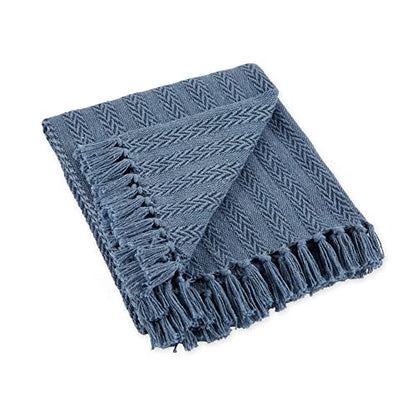 DII Industrial Tonal Textured Woven Throw 50x60, French Blue - color: French Blue