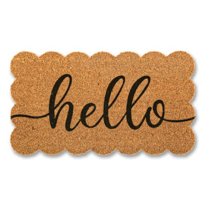 Whaline Scalloped Natural Coir Welcome Doormat, Hello, 16.5 x 29.1 Inch