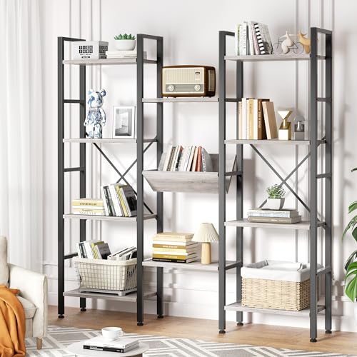 Shintenchi Bookcases 71.6”Triple 4 Tier Bookshelf with 11 Open Display Shelves, Wide Book Shelf Book Case,Large Etagere Bookshelf Open Record Player Shelves for Home & Office,Light Grey - color: Light Grey, size: 5 Tier