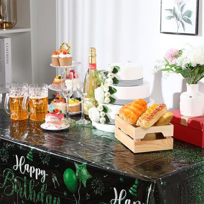 Tudomro 3 Pcs Plastic Happy Birthday Party Tablecloths,Black Green - color: Black Green