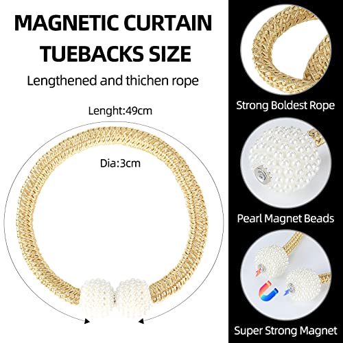 8 Pack Magnetic Curtain Tiebacks with Pearls,Modern Curtain Holdbacks Strap - color: Gold