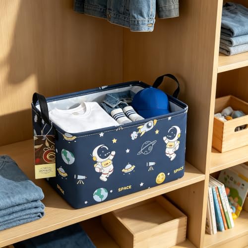 Rectangle Foldable Storage Basket Handles For Home, Space Astronaut - color: Rec-Blue Space Astronaut