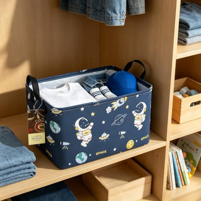 Rectangle Foldable Storage Basket Handles For Home, Space Astronaut - color: Rec-Blue Space Astronaut