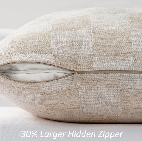 a moment Set of 2 Decorative Linen Throw Pillow Covers,Large Grid Textured Neutral Boho Farmhouse Cushion Covers,Soft Aesthetic Pillowcases for Couch Sofa Living Room Home Decor,16x16 Inch,Beige - color: Beige, size: 16" x 16" (Pack of 2)