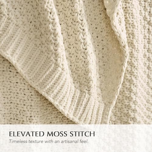 EVERGRACEHOME Chunky Chenille Knit Throw Blanket, 50 x 60, Beige - color: Beige, size: 50" X 60"