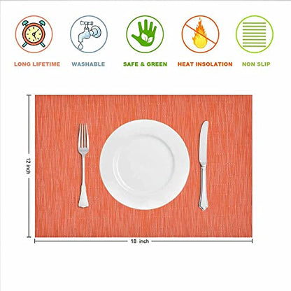 GIVERARE Placemats Set of 4, Heat-Resistant Woven Vinyl Placemat, Non-Slip Washable PVC Table Mat, Easy to Clean Premium Plastic Mats for Dining, Kitchen Table (Orange) - color: Orange