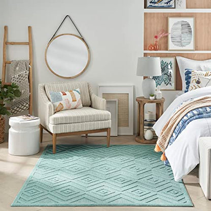 Nourison Home Versatile Aqua Teal 4' x 6' Area Rug - Easy Clean, Non Shedding, Bed Room, Living Room, Dining Room, Kitchen (4' x 6') - color: Aqua Teal, size: 4' x 6' (Rectangular)