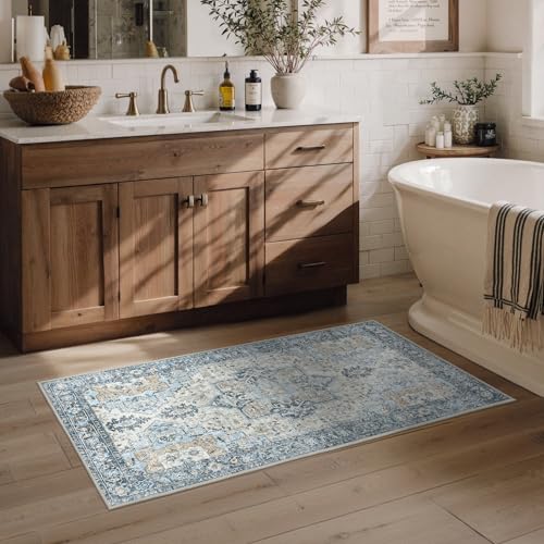 BESBLEE 2'6"x4' Washable Runner Rug Non Slip for Hallway, Blue/Gold - color: Blue/Gold, size: 2'6" x 4' (Runner)