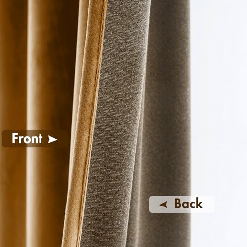 MIULEE Golden Brown Blackout Velvet Curtains Drapes 63 Inch Long 52"x63" - color: Golden Brown, size: 52"W x 63"L (Pack of 2)