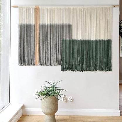 Macrame Wall Hanging Green Large Dip Dye Fiber Wall Art Bohemian Yarn Tapestry Wall Décor 57''W*35''L - color: Green