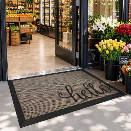 LUMI Outside Welcome Door Mat 24x36, Non-Slip Durable Rubber Easy Clean - color: Hello, size: 24"x36"